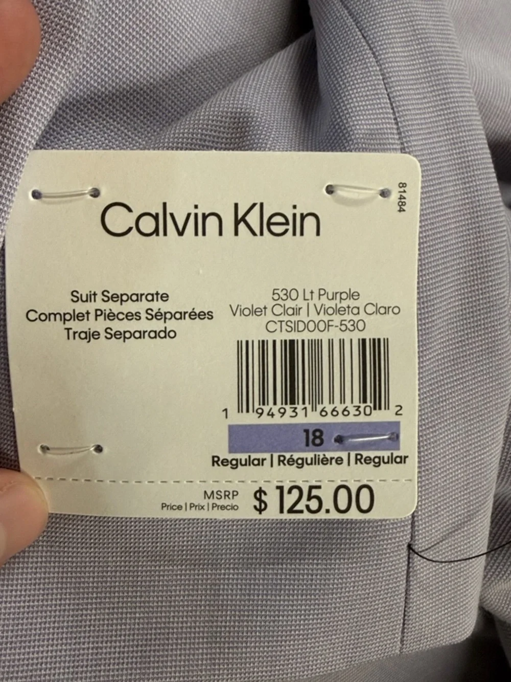 Calvin Klein Slim Fit Big Boys Stretch Tick-Weave Suit Jacket Light Purple